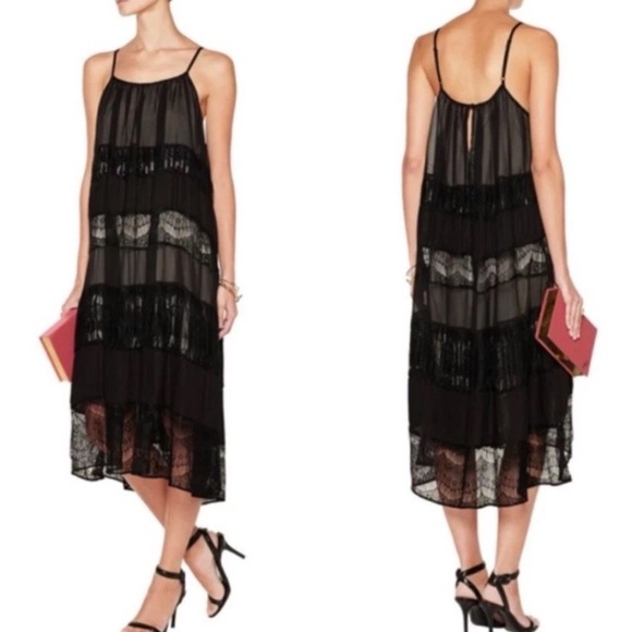 Alice + Olivia Dresses & Skirts - Alice + Olivia Dejas‎ Chiffon Lace Midi Slip Dress in Black Size S